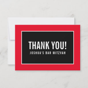 THANK YOU BAR MITZVAH modern minimalist red black Card