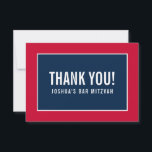 THANK YOU BAR MITZVAH modern minimalist red navy<br><div class="desc">by kat massard >>> https://linktr.ee/simplysweetpaperie <<< A simple, stylish way to say thank you to your guest's for attending your event. Setup as a template it is simple for you to add your own details, or hit the customise button and you can add or change text, fonts, sizes etc TIP...</div>