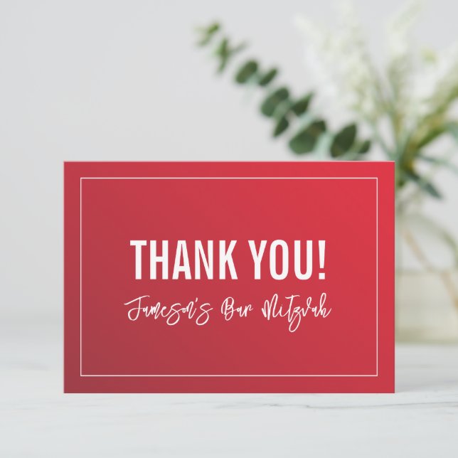 THANK YOU BAR MITZVAH modern red burgundy gradient Card (Standing Front)