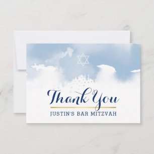THANK YOU BAR MITZVAH modern star blue watercolor