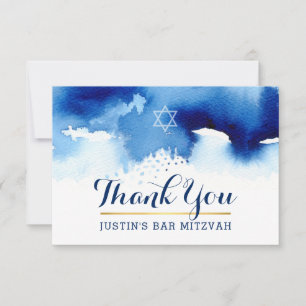 THANK YOU BAR MITZVAH modern star blue watercolor