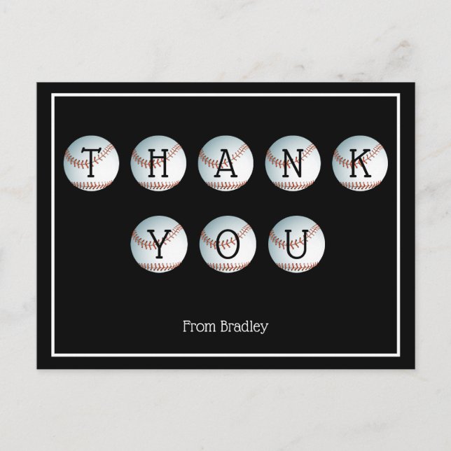 Thank You Baseball Custom Personalised Postcard (Front)