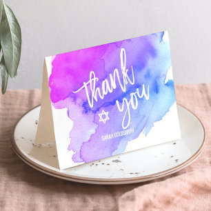 Thank you Bat Bar Mitzvah Watercolor Blue Purple Card