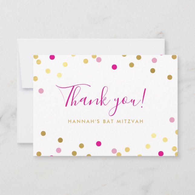 THANK YOU BAT MITZVAH glam confetti spot gold pink Card (Front)