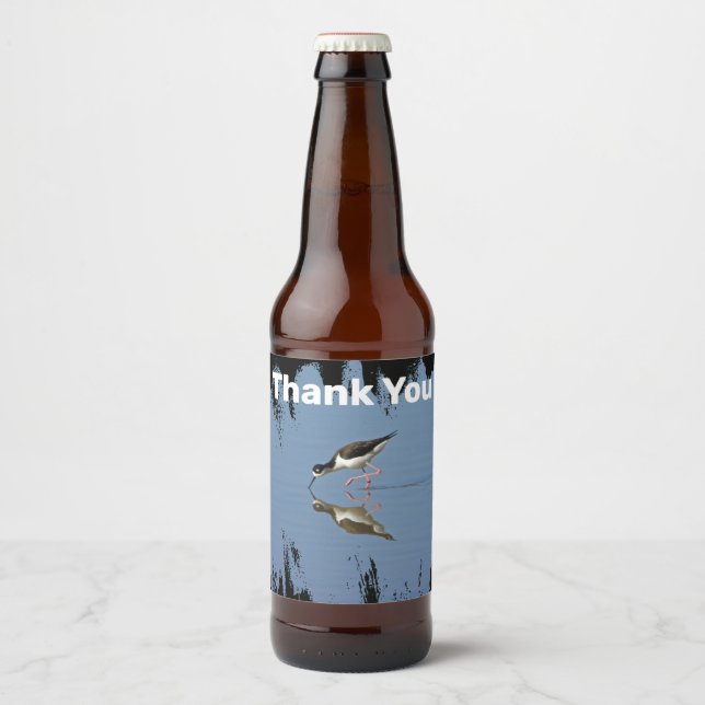 Thank You Beach Bird Reflection Photo Appreciation Beer Bottle Label (Front)