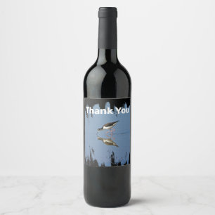 Thank You Beach Bird Reflection Photo Appreciation Wine Label