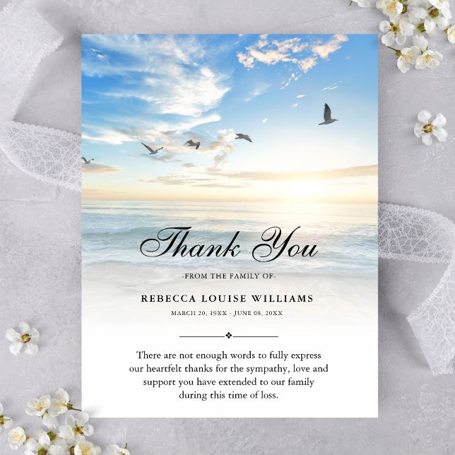 Thank You Beach Ocean Funeral Photo Sympathy Grief Card (Creator Uploaded)