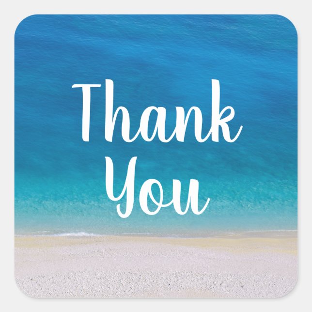 Thank You Beach Theme Blue Sea Ocean Photo Simple Square Sticker (Front)