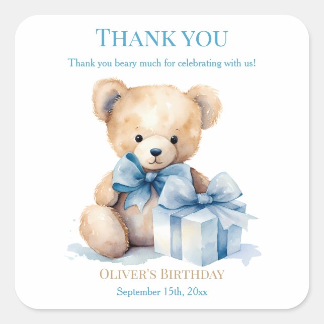 Thank You Beary Much Watercolor Teddy BeaSticker Square Sticker (Front)