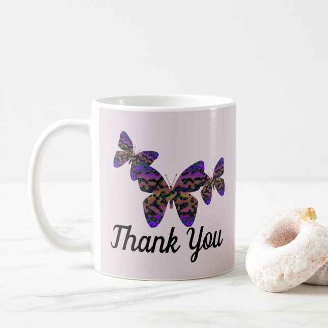 Thank You Beautiful Butterflies Vivid Appreciation Coffee Mug (With Donut)
