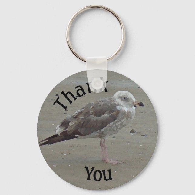 Thank You Beautiful Seagull on Sand Appreciation Key Ring (Front)