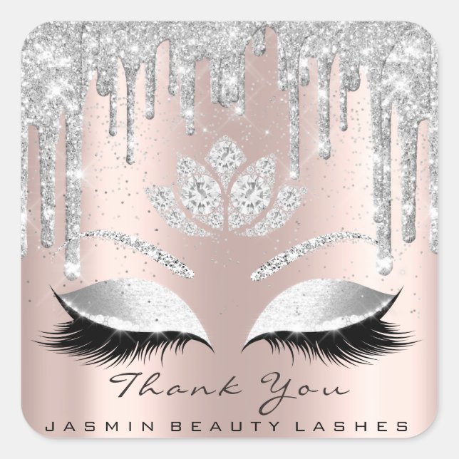 Thank You Beauty Lashes Bridal Grey Rose Glitter Square Sticker (Front)