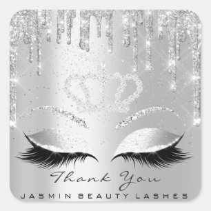 Thank You Beauty Lashes Bridal Grey Silver Glitter Square Sticker