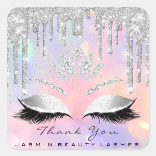 Thank You Beauty Lashes Bridal Holographic Glitter Square Sticker