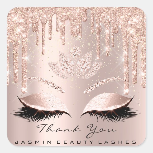 Thank You Beauty Lashes Lotus Bridal Rose Glitter Square Sticker (Front)