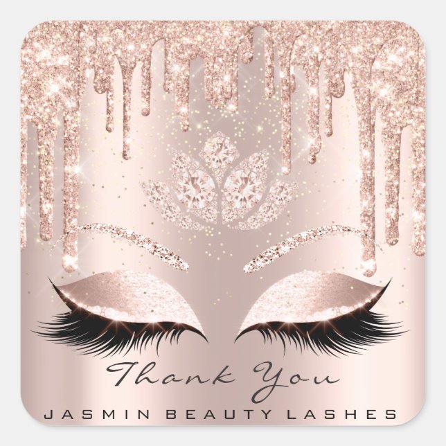 Thank You Beauty Lashes Lotus Bridal Rose Glitter Square Sticker (Front)