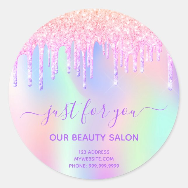 Thank You beauty salon business glitter iridescent Classic Round Sticker (Front)