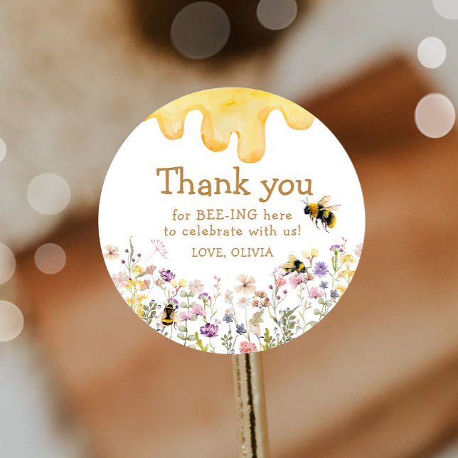 Thank You Bee One Cute Baby Shower Girl Birthday Classic Round Sticker (Creator Uploaded)