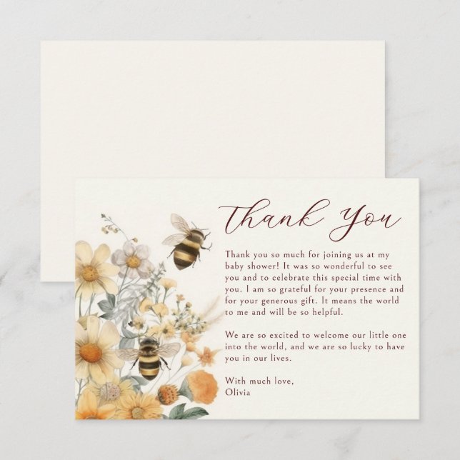 Thank You Bee Wildflower Floral Baby Shower (Front/Back)