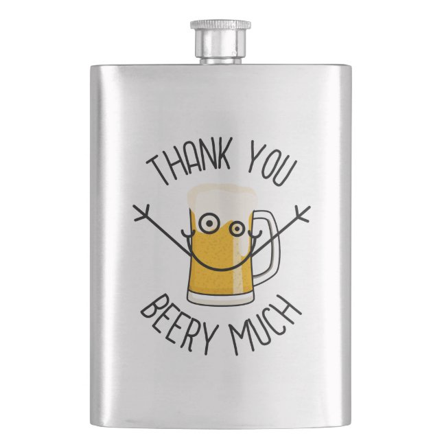 Thank You Beery Much - Silly Face Hip Flask (Front)