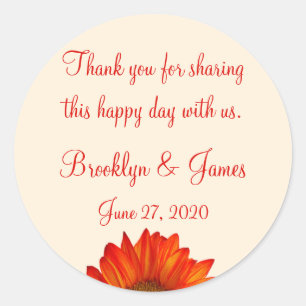 Thank You Beige Fall Wedding Stickers Sunflower