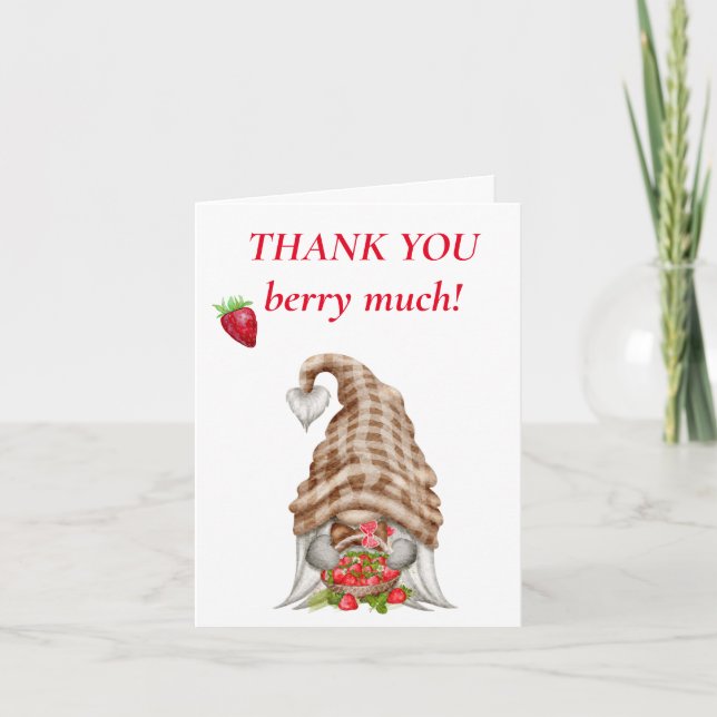 Thank You Berry Much Gnome Cute  Card (Front)