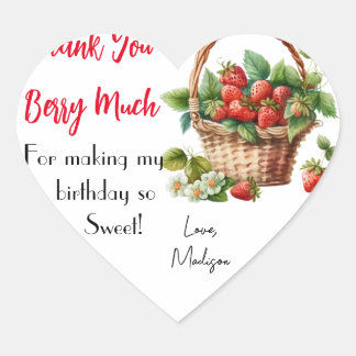 Thank You Berry Much Strawberries Floral Birthday Heart Sticker