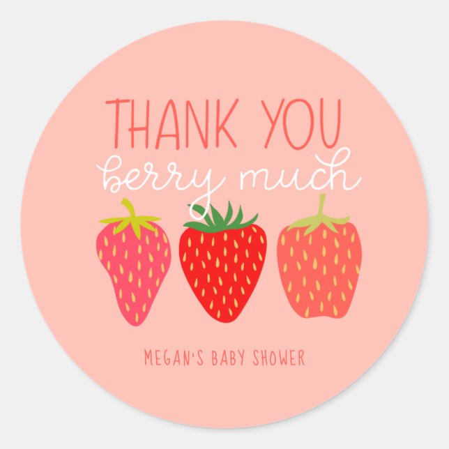 Thank You Berry Much Strawberry Baby Shower Classic Round Sticker (Front)