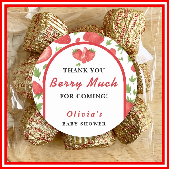 Thank You Berry Much Strawberry Baby Shower Classic Round Sticker (Creator Uploaded)