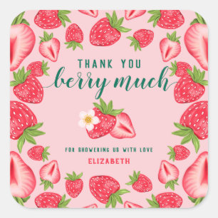 Thank You Berry Much Strawberry Baby Shower Custom Square Sticker