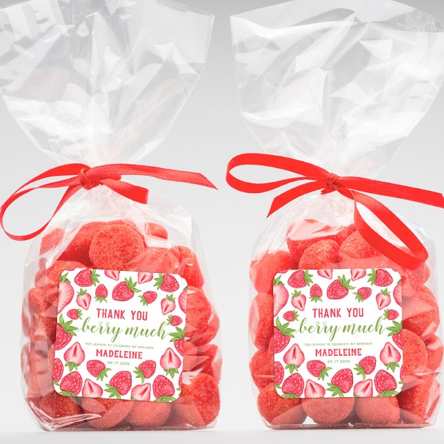 Thank You Berry Much Strawberry Birthday Custom Sq Square Sticker (Creator Uploaded)