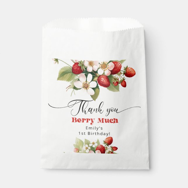 Thank you berry much Strawberry birthday Favour Bags (Front)