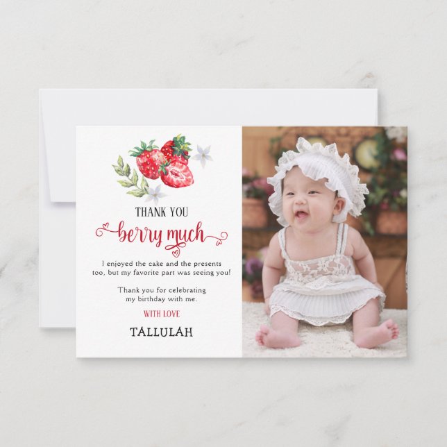 Thank You 'Berry Much' Strawberry Birthday Photo Card (Front)