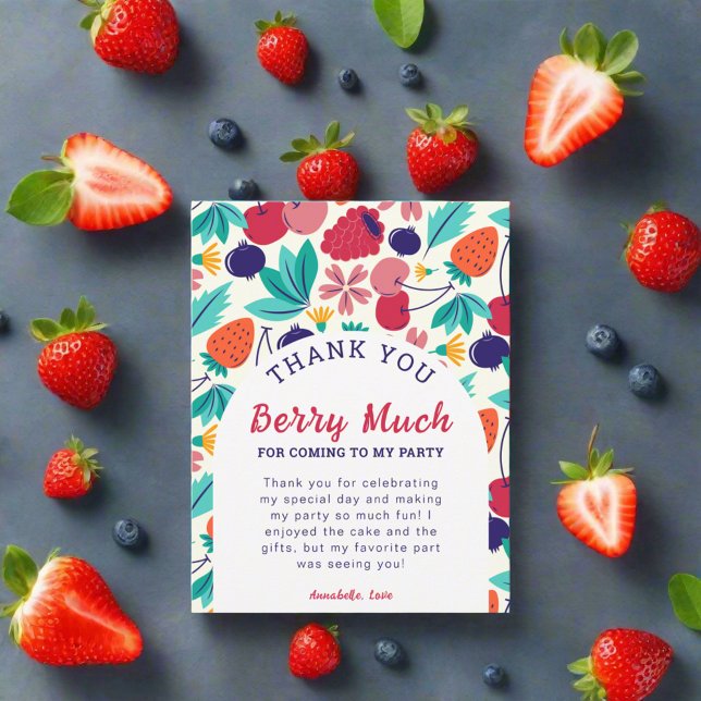 Thank You Berry Much Strawberry Blueberry Colourfu Card (Creator Uploaded)