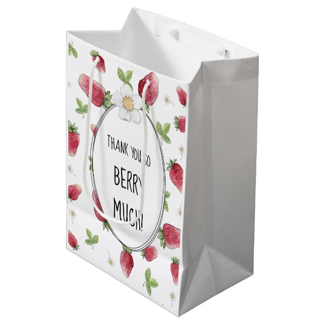 Thank You Berry Much Strawberry Medium Gift Bag (Front Angled)
