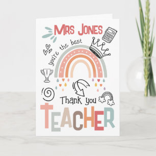 thank you best teacher appreciation rainbow  card
