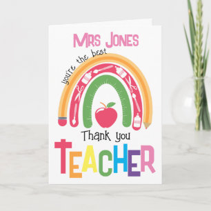 thank you best teacher appreciation rainbow card