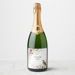 thank you bird and flower champagne bottle label