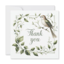 Thank You Bird & Leaves Botanical Greeting Card 