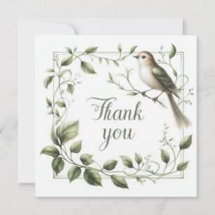 Thank You Bird & Leaves Botanical Greeting Card 