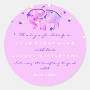 Thank You Birthday Baby Shower Pink Elephant Blue Classic Round Sticker