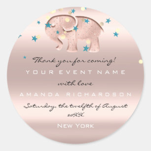 Thank You Birthday Baby Shower Rose Elephant Girl Classic Round Sticker