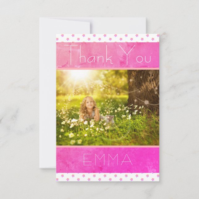 Thank you Birthday Card Girly Pink Stars Photo (Front)