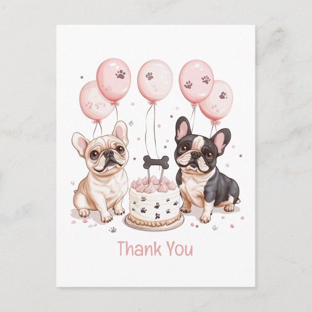 Thank You Birthday French Bulldogs Birthday Cake Postcard (Front)