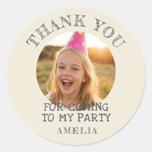 Thank you Birthday Girl Boy Photo Classic Round Sticker