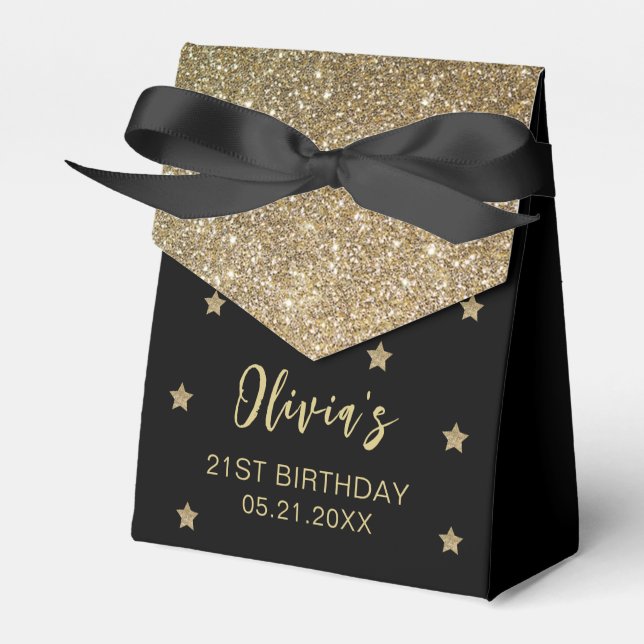 Thank You Birthday Gold Glitter Stars Favour Boxes (Front Side)