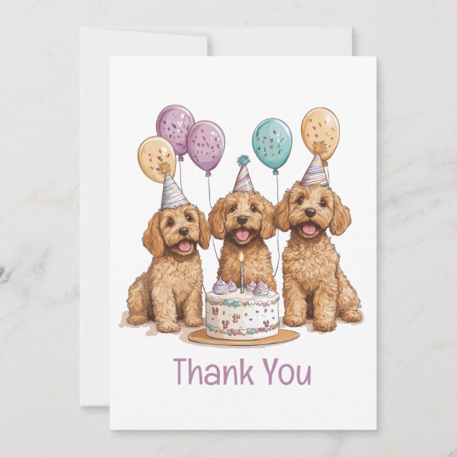 Thank You Birthday Goldendoodle Dogs Birthday Cake Card (Front)