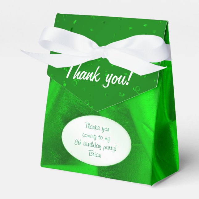 "Thank You" Birthday Green Textured Fabric Look Favour Box (Front Side)