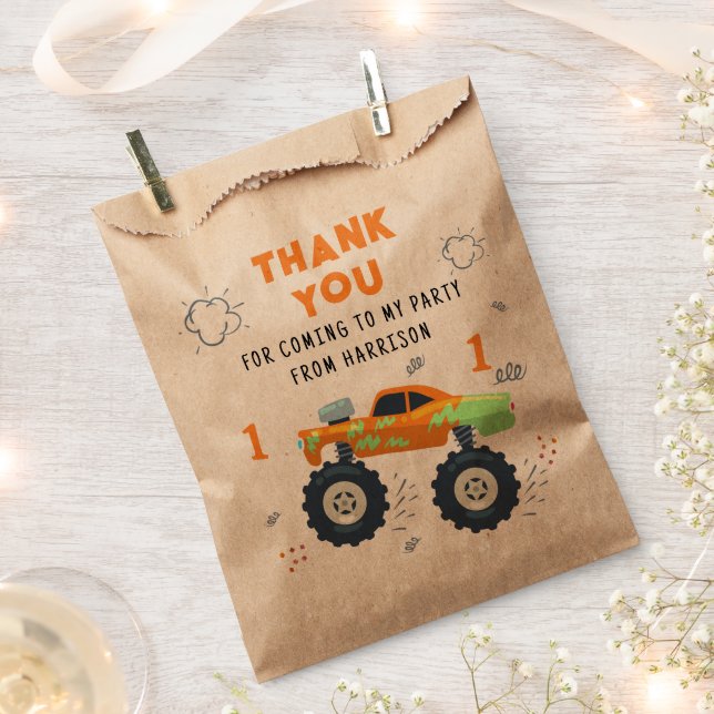 Thank You Birthday Modern Monster Car Trucks Name  Favour Bags (Clipped)