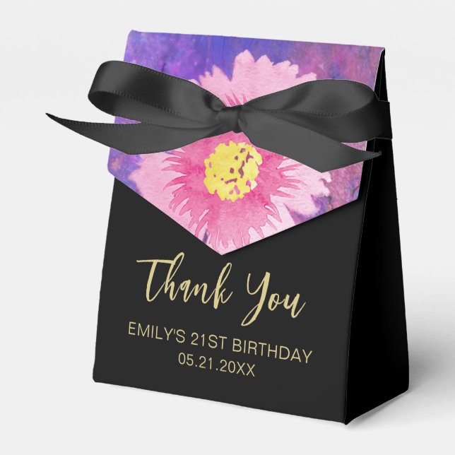 Thank You Birthday Modern Pink Floral Favour Boxes (Front Side)